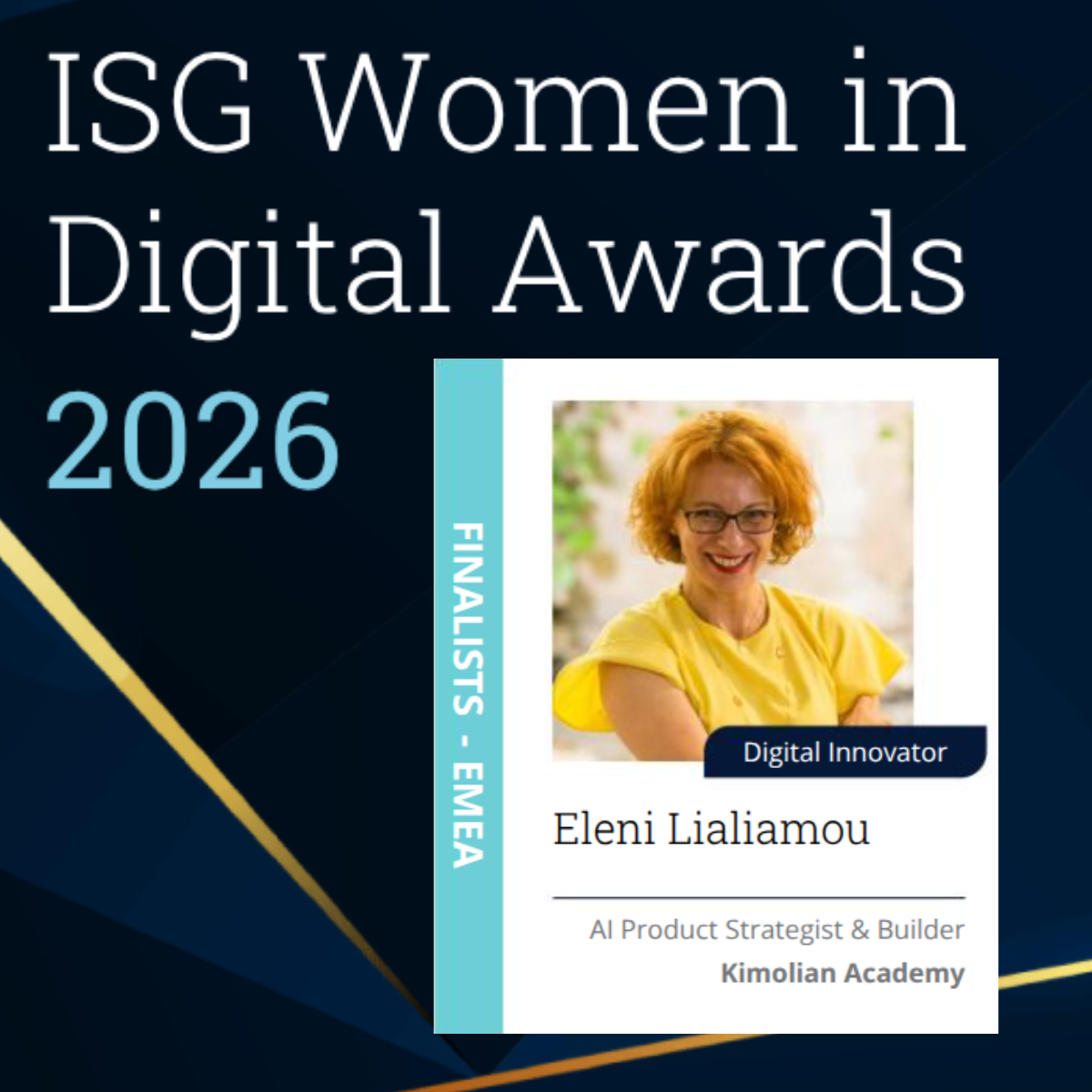 Kimolian Academy’s Eleni Lialiamou Named EMEA Finalist at the ISG Women in Digital Awards 2026